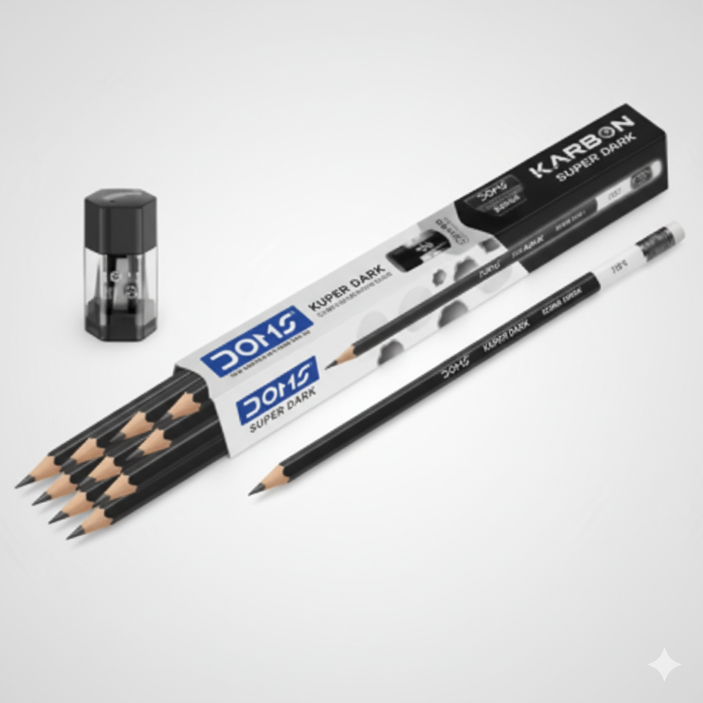 DOMS KARBON ERASER TIPPED Super Dark Pencils (Set of 10 Pcs Pencils, 01 Pc Eraser+Sharpener)