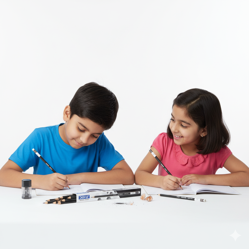 DOMS KARBON ERASER TIPPED Super Dark Pencils (Set of 10 Pcs Pencils, 01 Pc Eraser+Sharpener) - Image 2